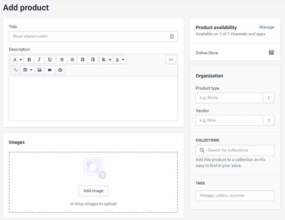 Adding a product to Shopify.