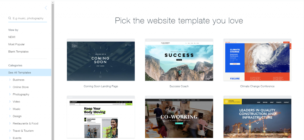 Wix Template Gallery