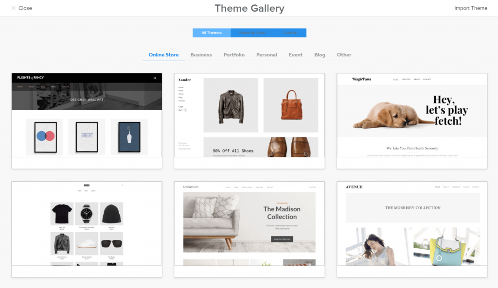 Weebly's Theme Gallery