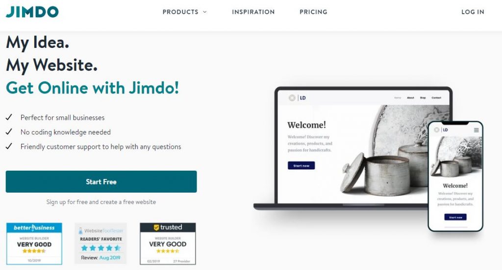 Jimdo.com website Homepage