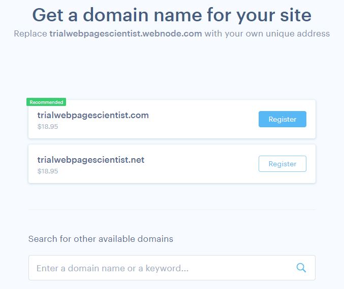 Webnode domain search tool
