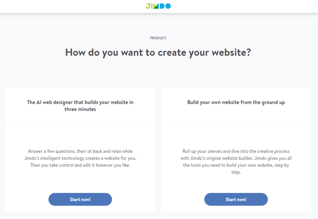 Jimdo lets you choose between creating your website from the ground up or using ADI.
