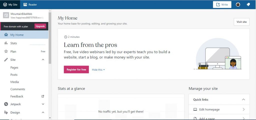 WordPress Website Editor Dashboard: MySites Area